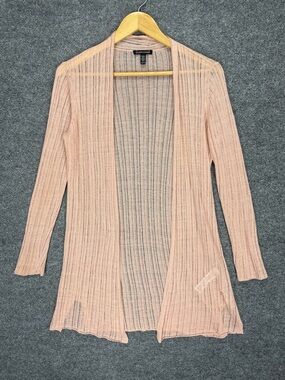 Eileen Fisher Organic Linen Cardigan XXS Pink Open Face Knit Crochet Lightweight
